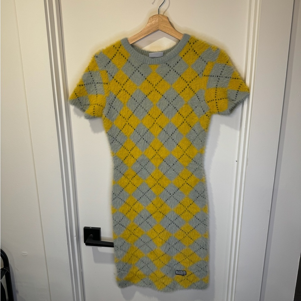 Ragged Priest Yellow and Gray Argyle Knit Dress